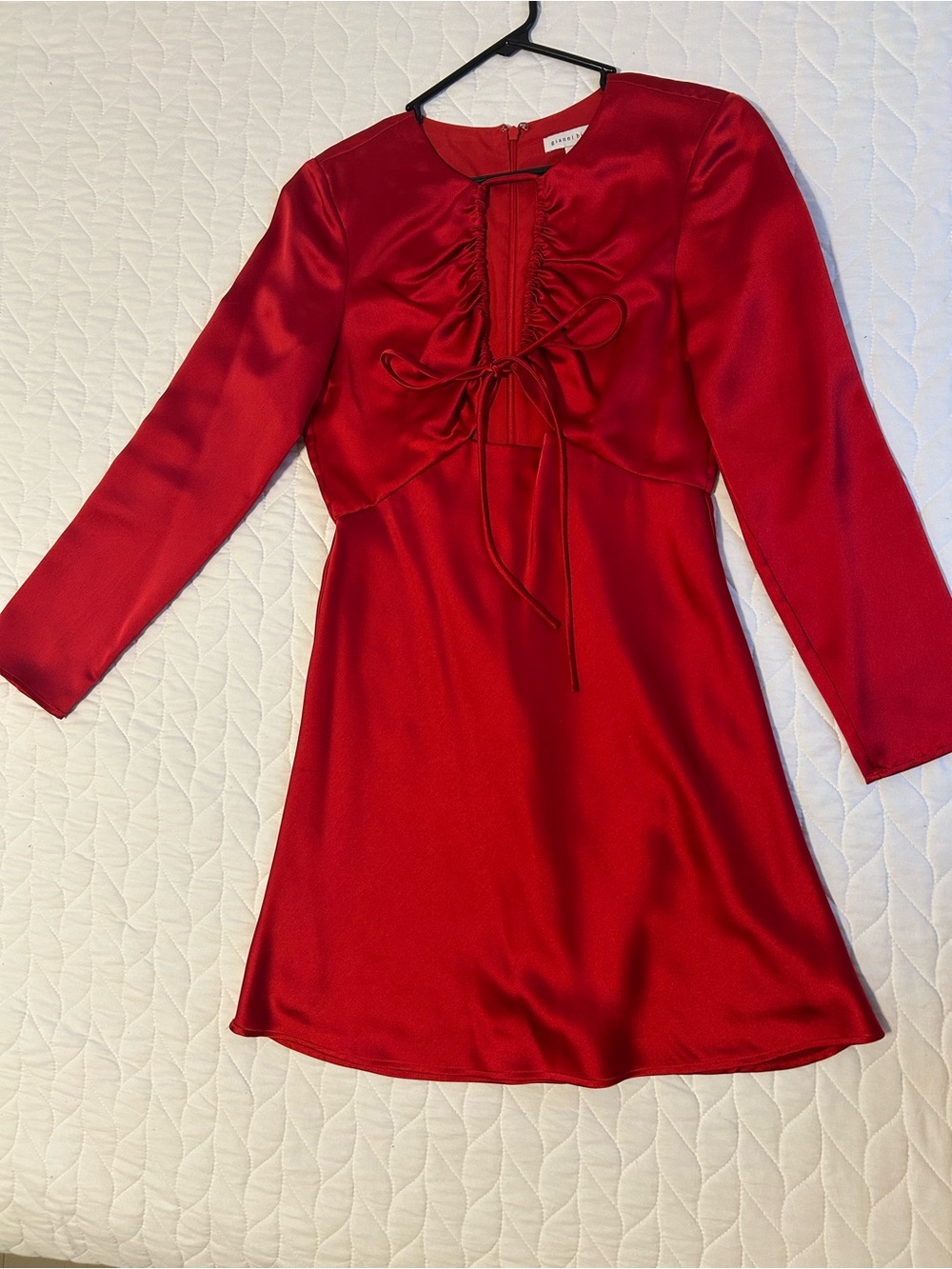 Gianni Bini Red Satin Long-Sleeve Tie-Front Dress